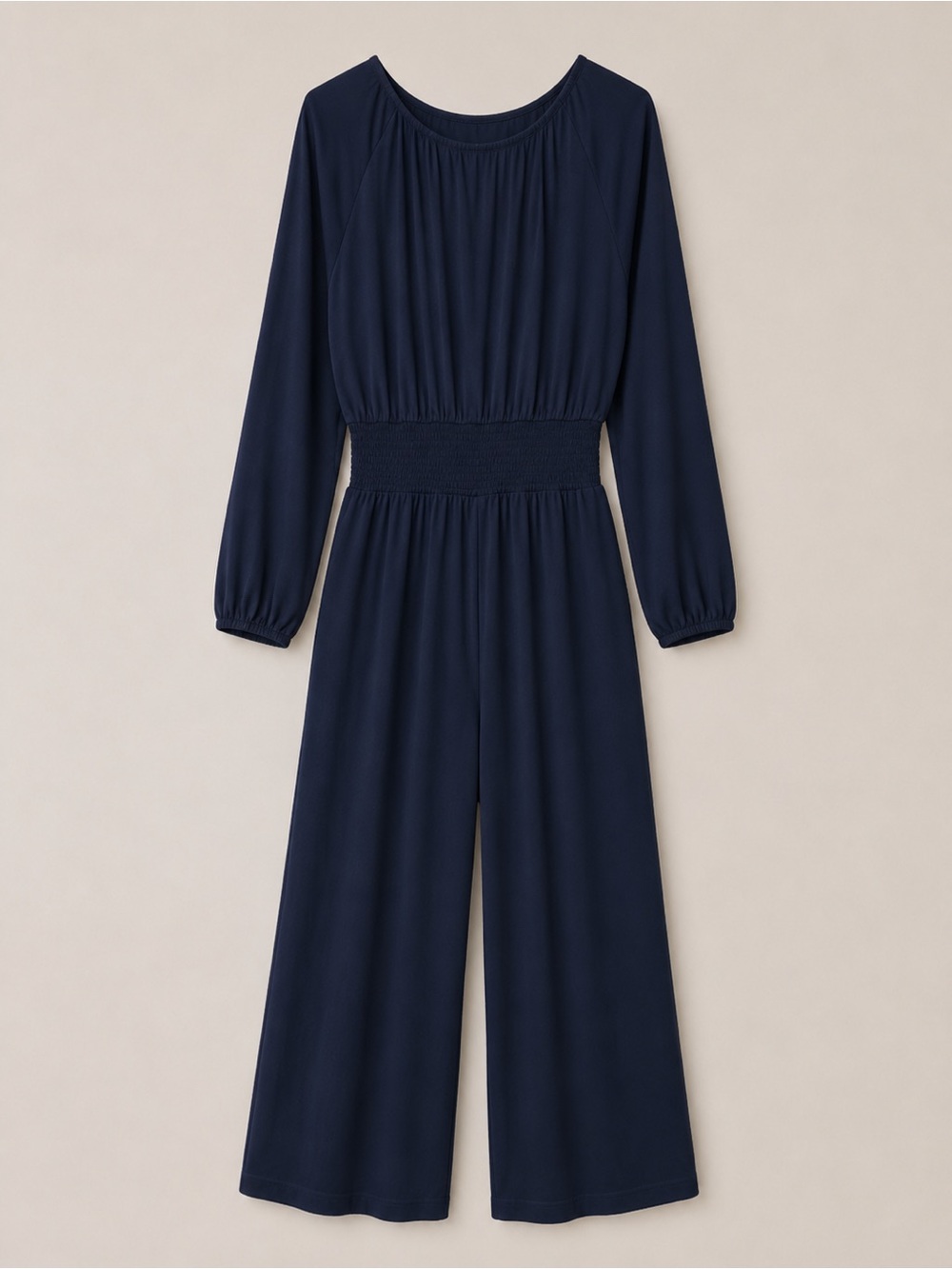 Women's Navy Long-Sleeve Wide-Leg Jumpsuit